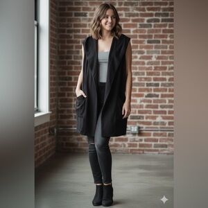 Buttercream Clothing hooded Vest cardigan in black Bamboo rayon made in Canada